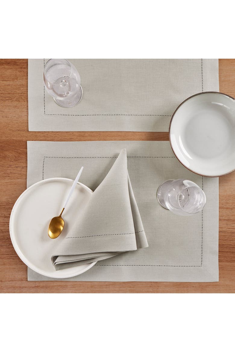 Linen Dinner Napkins Set of 4, 20 x 20" - Medium Weight Hemstitch, Alternate, color, Light Grey