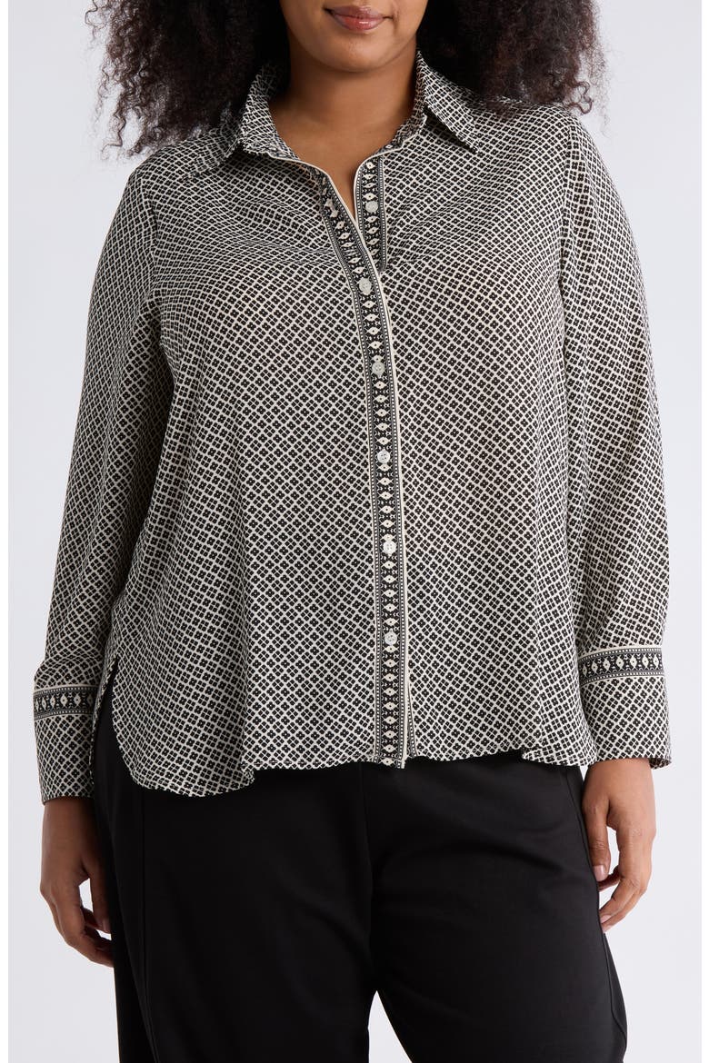 Circle Stripe Long Sleeve Button-Up Shirt, Main, color, IVORY/ BLACK DAISIES