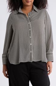 MAX STUDIO Circle Stripe Long Sleeve Button-Up Shirt