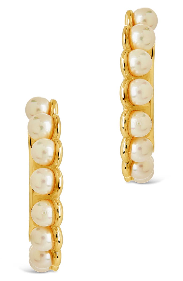 Sterling Forever Imitation Pearl Hoop Earrings, Alternate, color, Gold