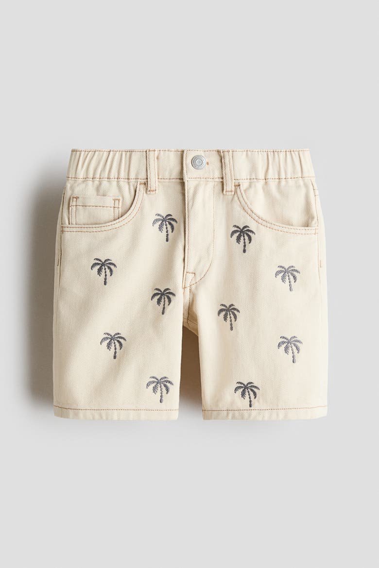 Embroidered Twill Shorts, Alternate, color, Light beige/palm trees