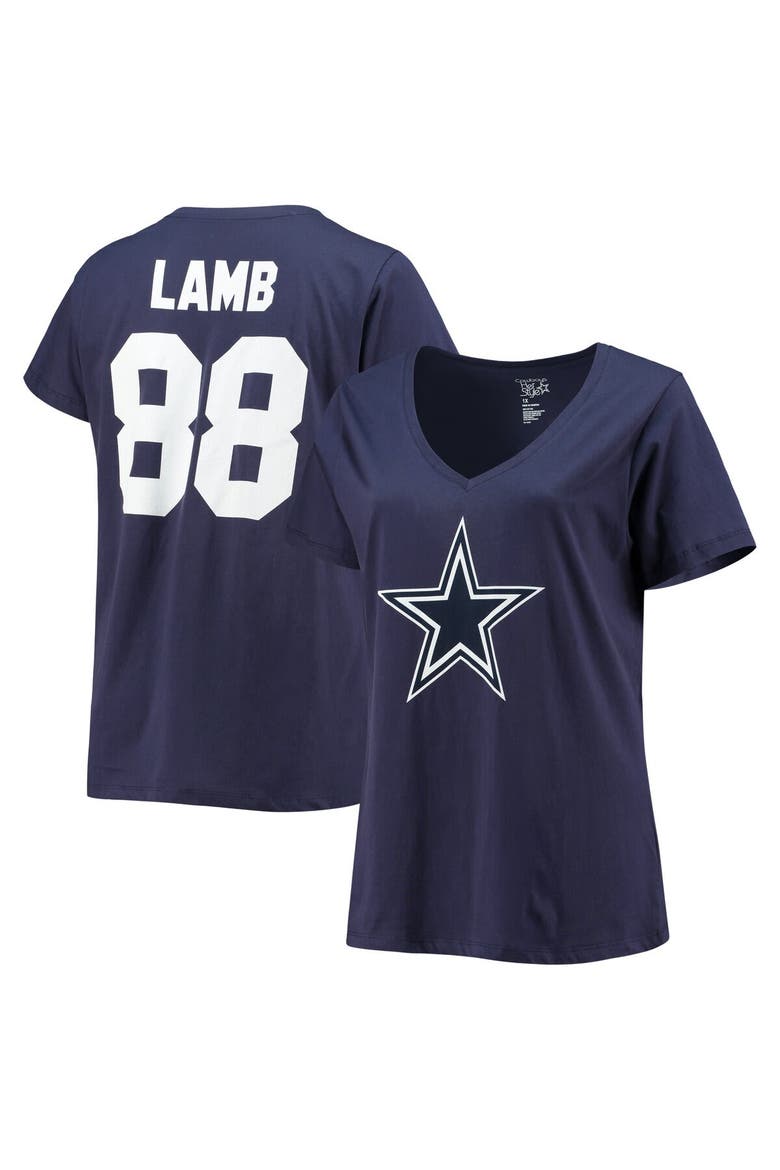 Women's CeeDee Lamb Navy Dallas Cowboys Plus Size Fair Catch Name & Number V-Neck T-Shirt, Main, color, Navy