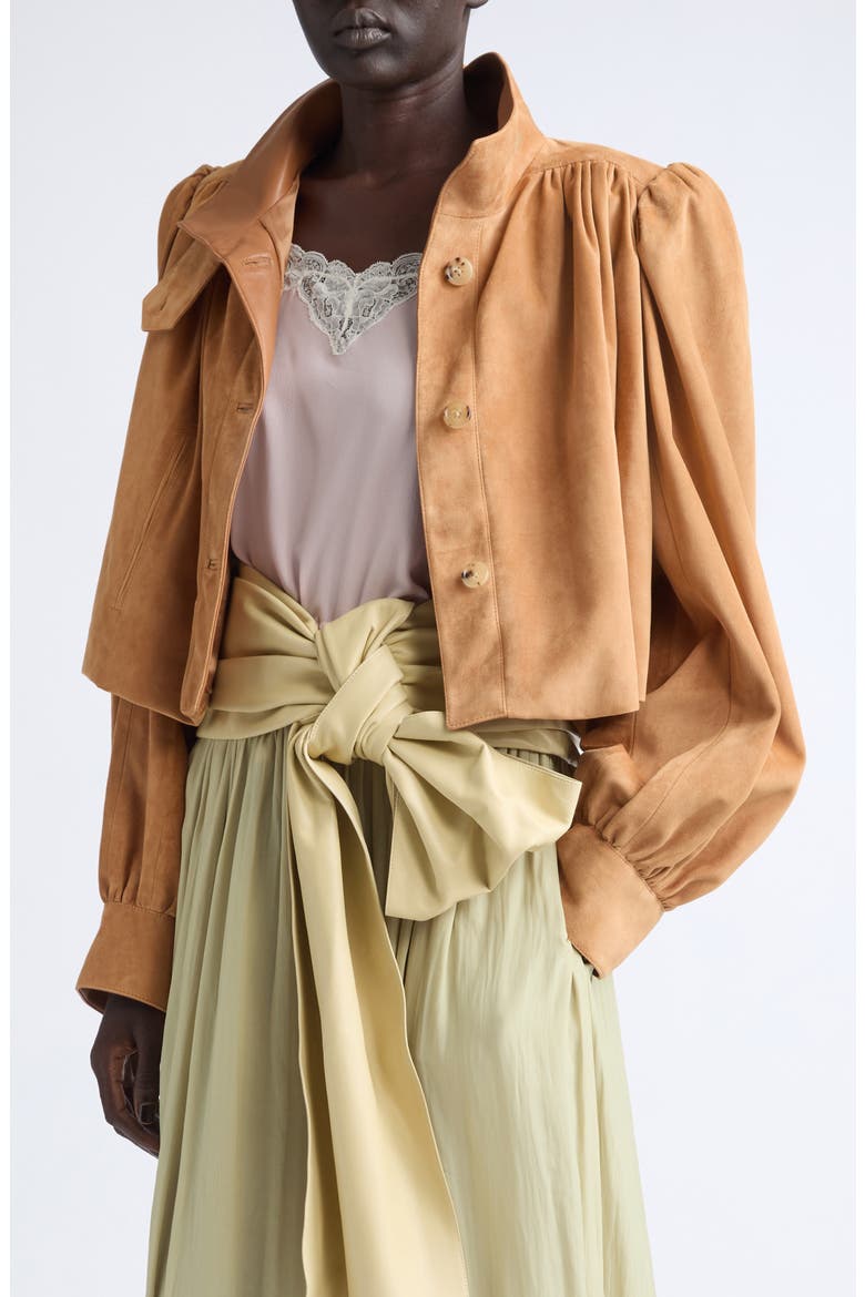 Puff Sleeve Suede Jacket, Alternate, color, CREAMY BROWN