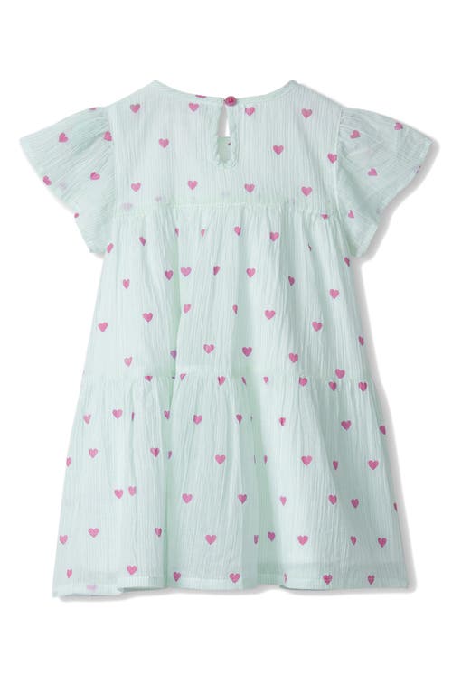Shop Hatley Little Hearts Cotton Tiered Dress In Blue Light