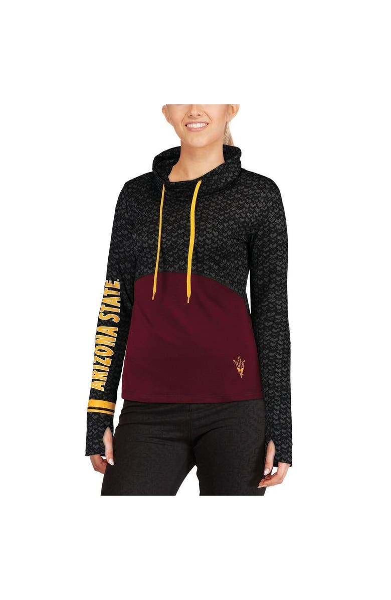 COLOSSEUM Women's Colosseum Black/Maroon Arizona State Sun Devils Scaled Cowl Neck Pullover Hoodie, Alternate, color, 