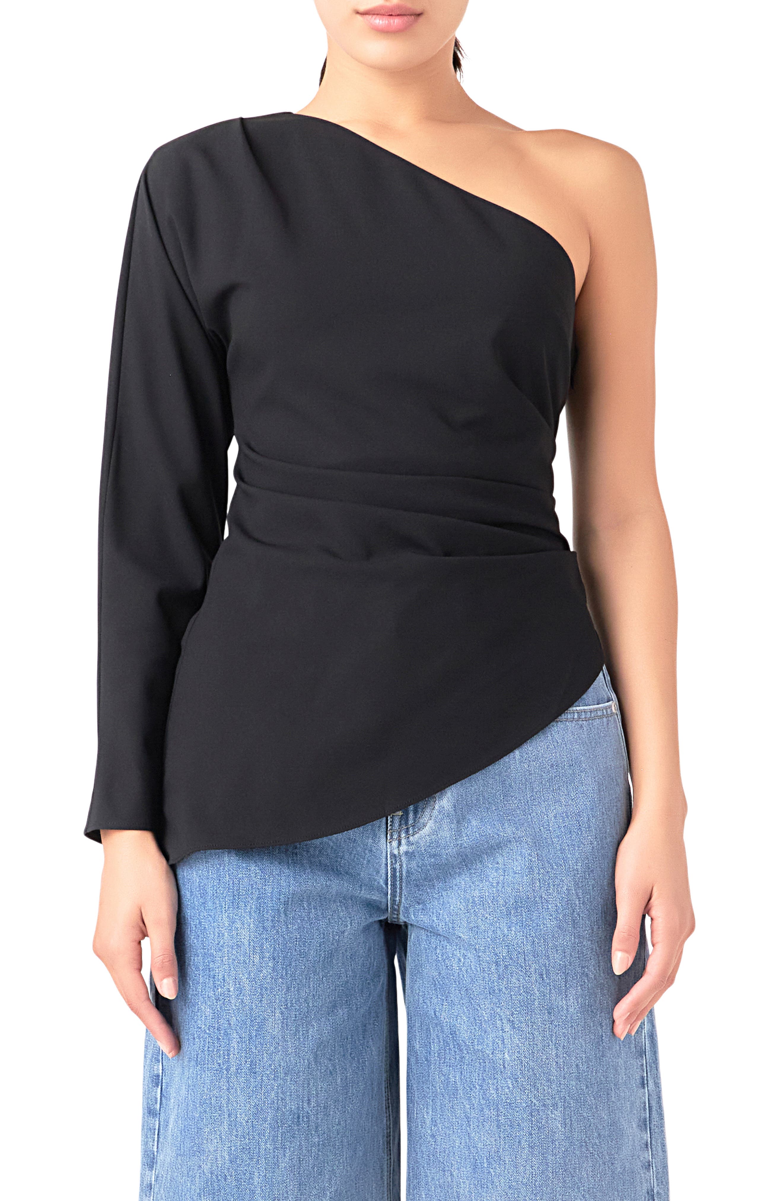 Gathered One-Shoulder Asymmetric Top