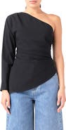 Grey Lab Gathered One-Shoulder Asymmetric Top