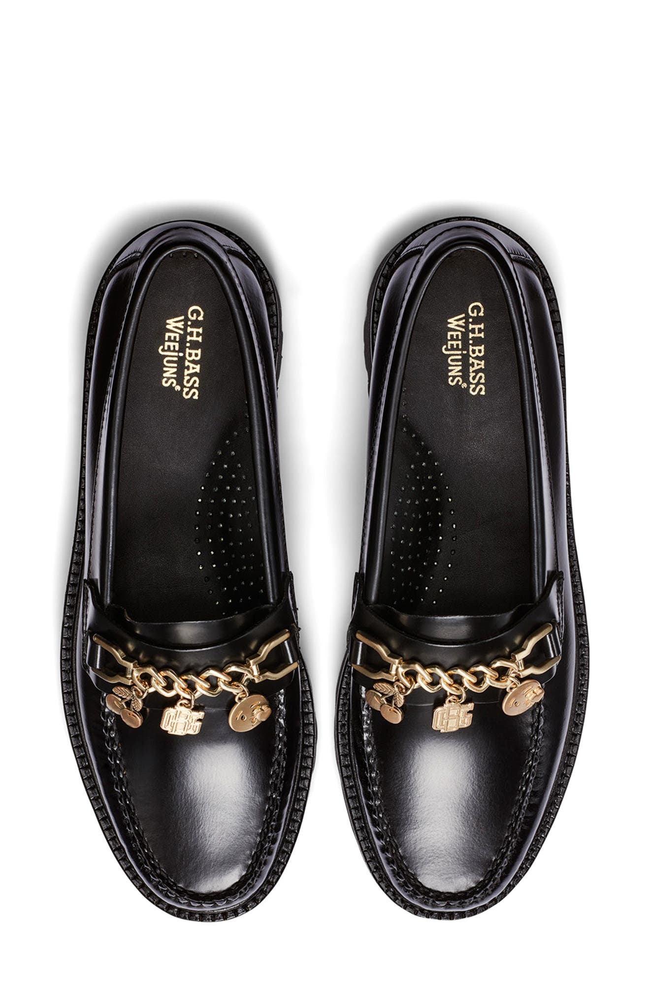 G.H.BASS Whitney Super Lug Sole Charm Chain Loafer, Alternate, color, Black