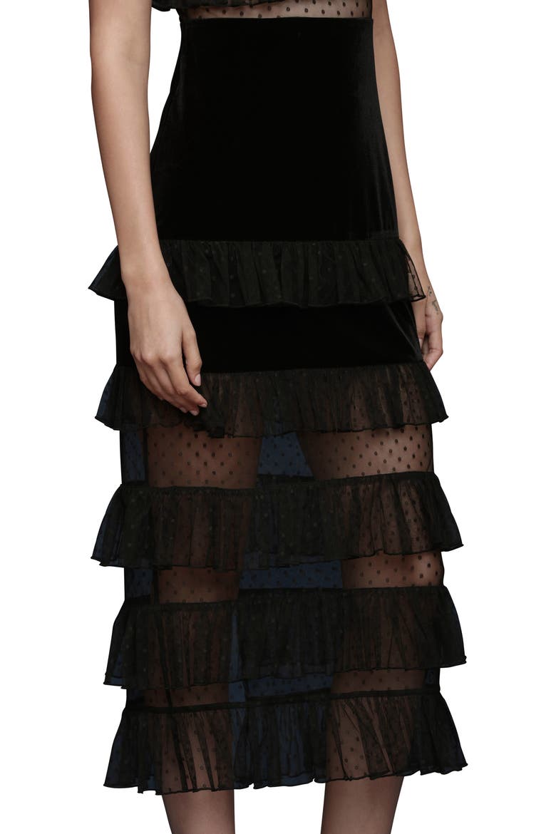 Tiered Ruffle Velvet Maxi Dress, Alternate, color, BLACK