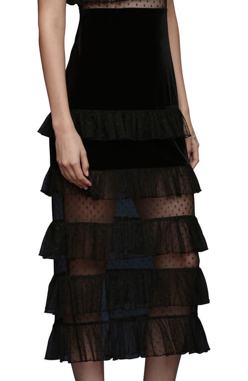Avec Les Filles Tiered Ruffle Velvet Maxi Dress In Black