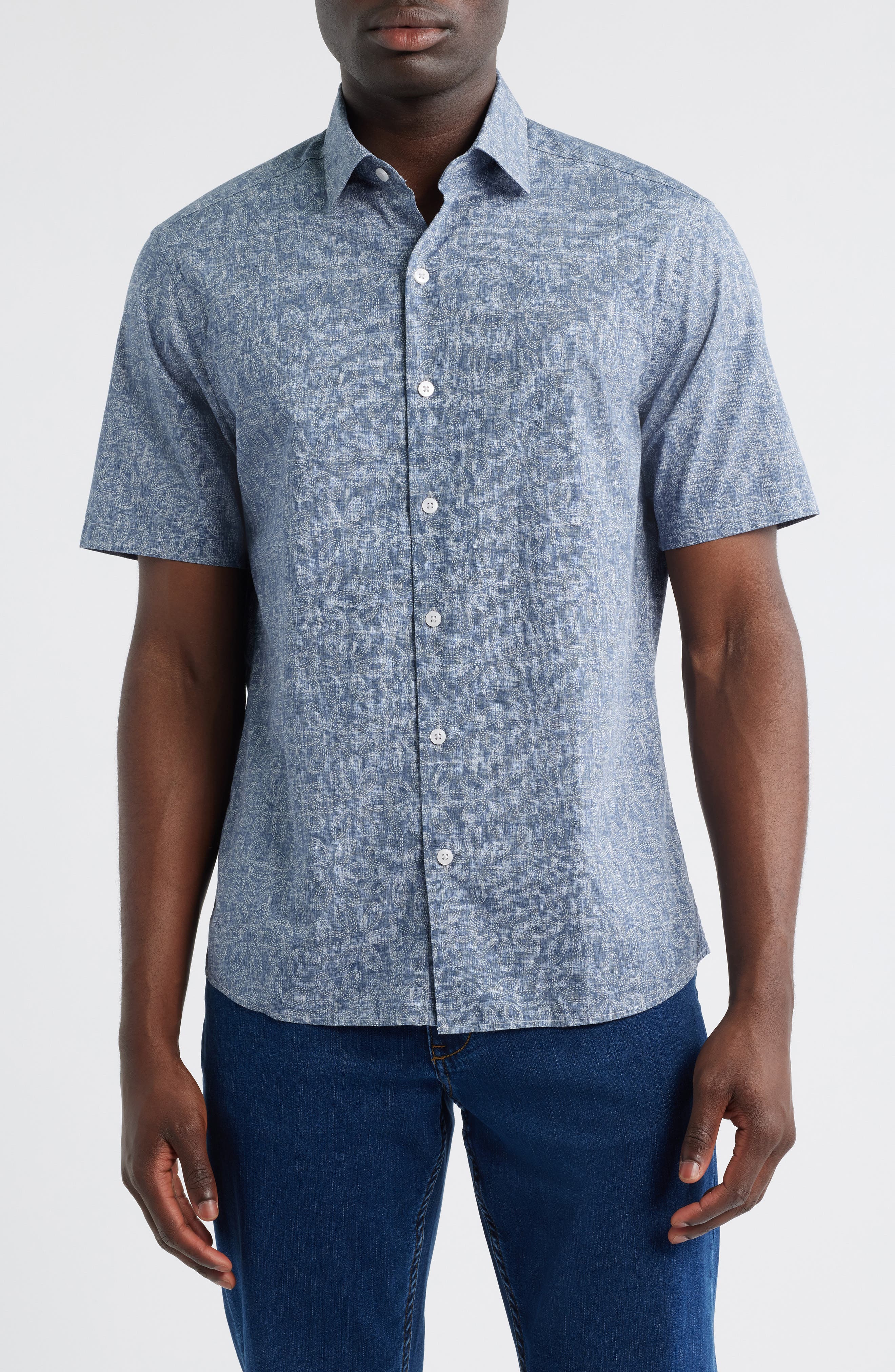 Robert Barakett Roland Short Sleeve Button-Up Shirt in Blue 