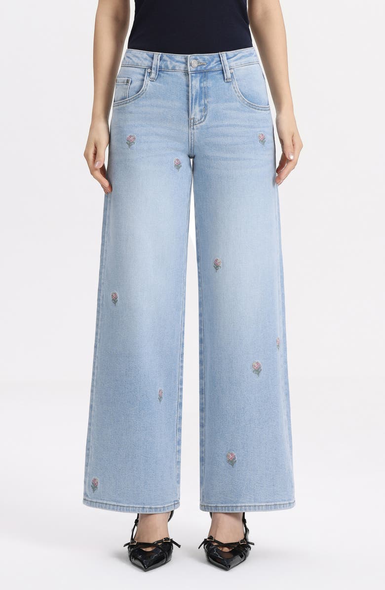Bayeas Embroidered Mid Rise Wide Leg Jeans, Main, color, Light Blue