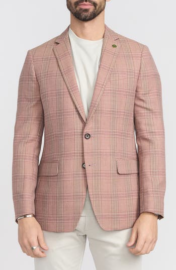 Cricketeer Plaid Wool Blend Sport Coat In Peach