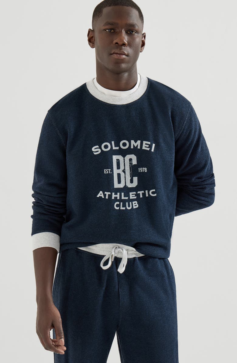 Brunello Cucinelli Cotton French terry sweatshirt, Alternate, color, Navy Blue