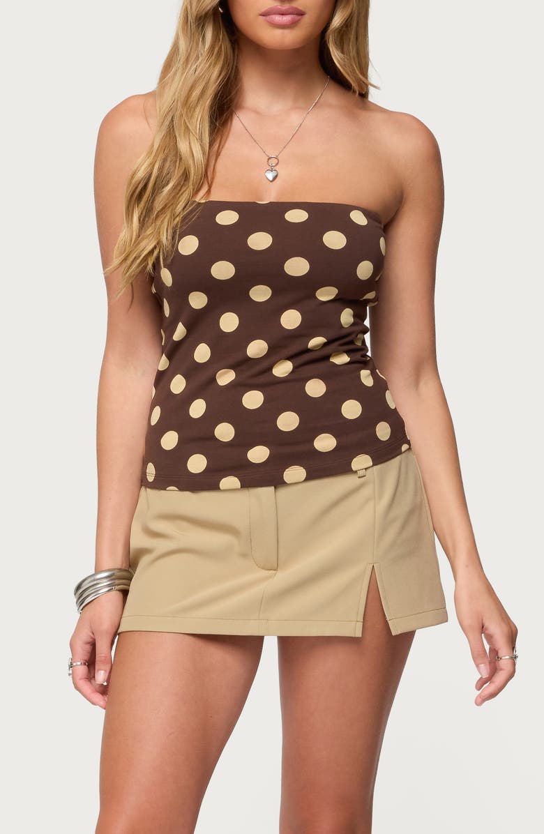 EDIKTED Polka Dot Tube Top, Main, color, Brown