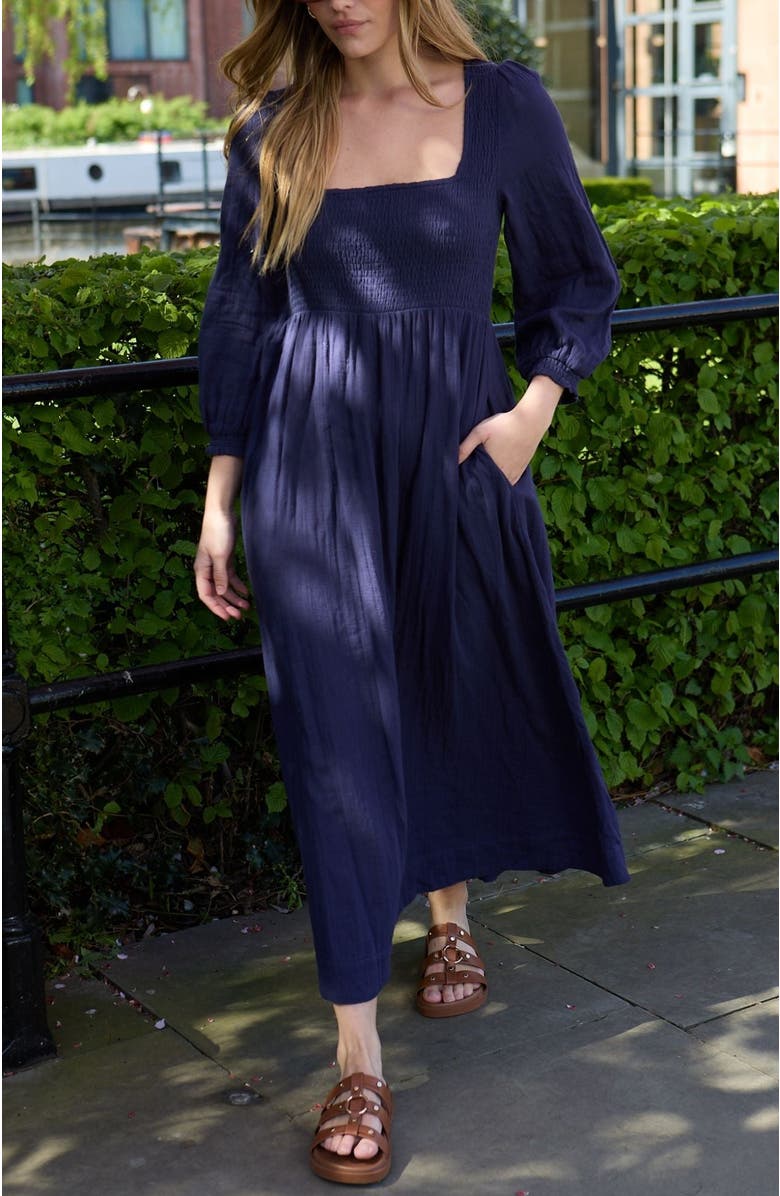 LILY AND LIONEL Pippa Shirred Bodice Maxi Dress, Alternate, color, Navy