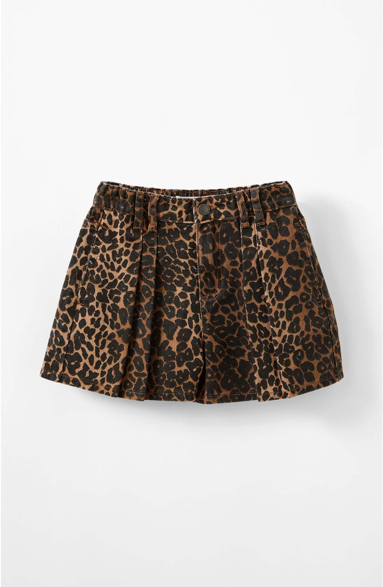 Cotton On Kids Kid's Sarai Pleat Front Denim Short, Main, color, Taupy Brown Leopard