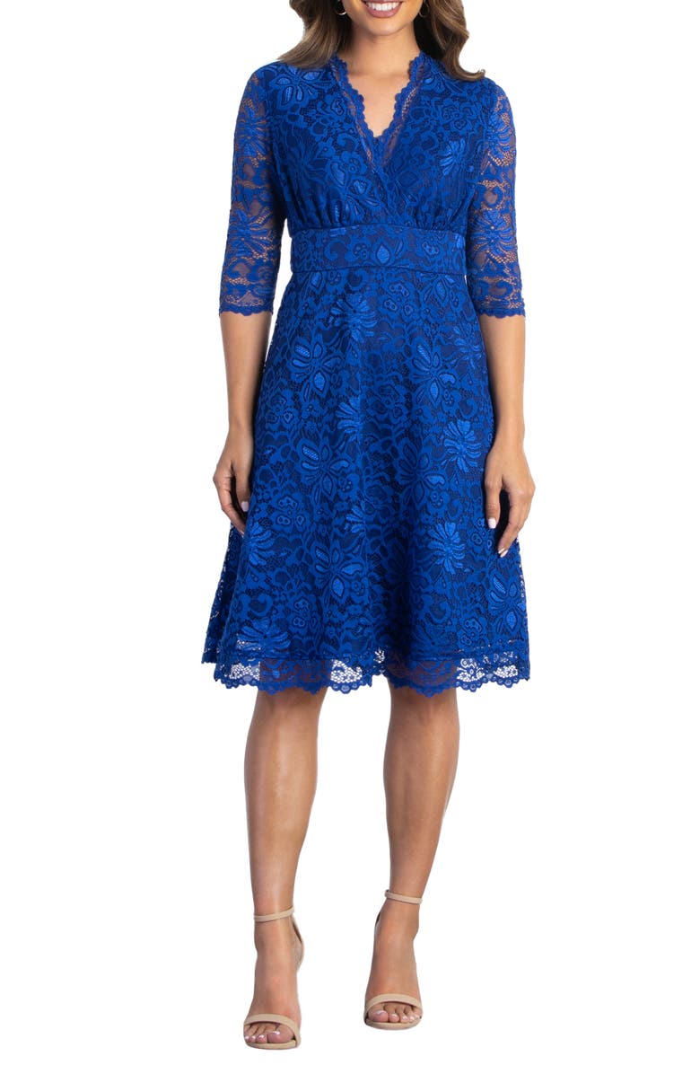 Kiyonna Missy Lace Elbow Sleeve Dress, Main, color, Sapphire