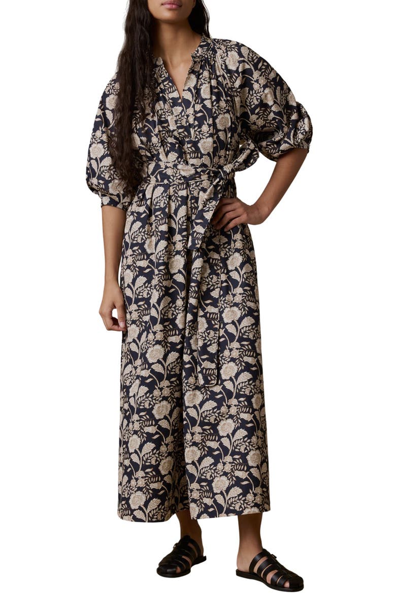 Faherty Kaia Coastal Floral Print Poplin Midi Dress, Main, color, Avignon Floral Print