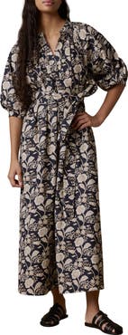 Faherty Kaia Coastal Floral Print Poplin Midi Dress