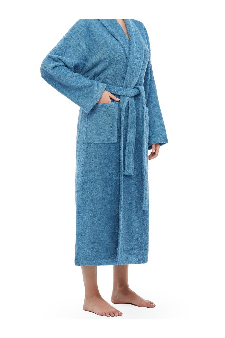 Shawl Collar Turkish Terry Cotton Bathrobe for Women, Alternate, color, Steel Blue