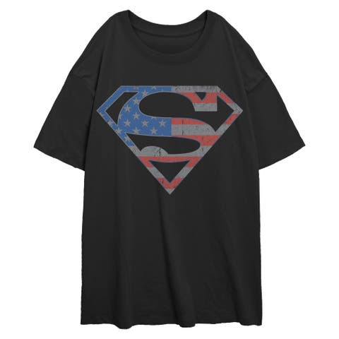 Junior's Superman Stars and Stripes S Shield  Graphic T-Shirt