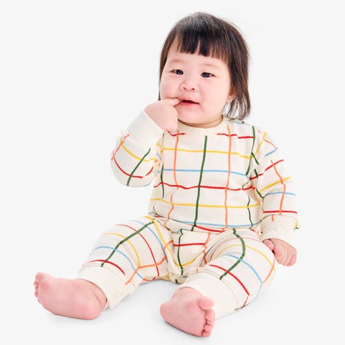 Primary Baby Sweatshirt Romper In Rainbow Grid In Multi