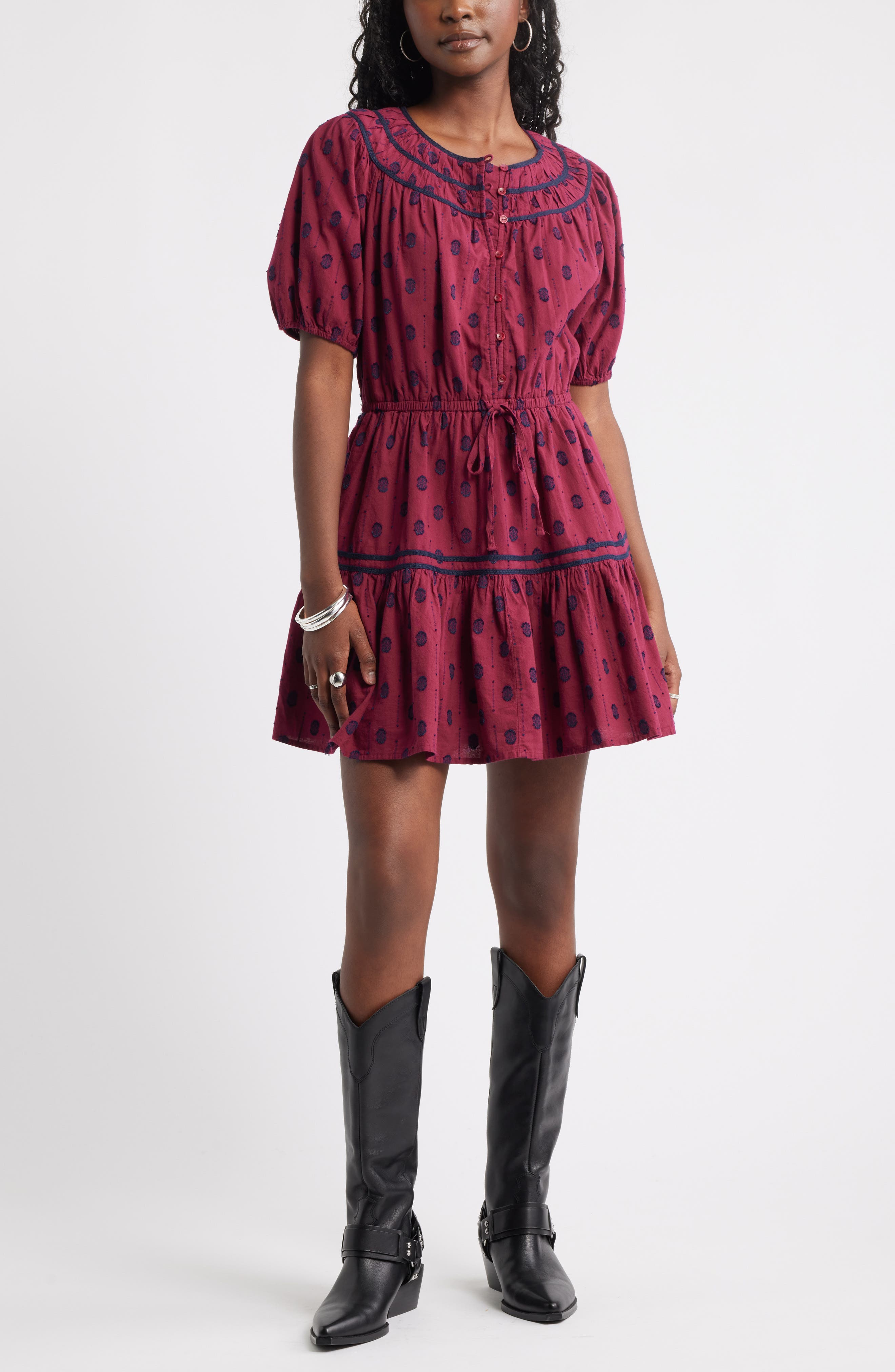 Treasure & Bond Short Sleeve Cotton Blend Tiered Minidress