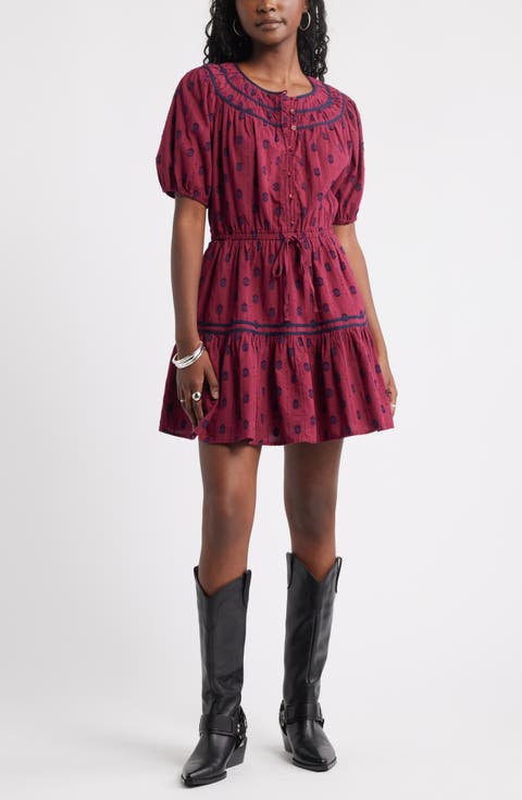 Short Sleeve Cotton Blend Tiered Minidress