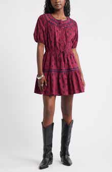 Treasure & Bond Short Sleeve Cotton Blend Tiered Minidress