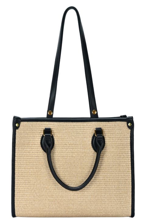 Raffia Contrast Tote Bag