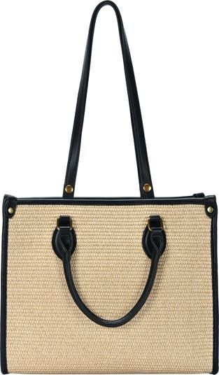 Raffia Contrast Tote Bag
