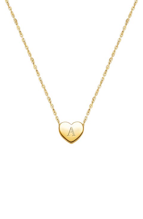 14K Gold Mini Sliding Heart & Engraved Initial 12-14" Necklace