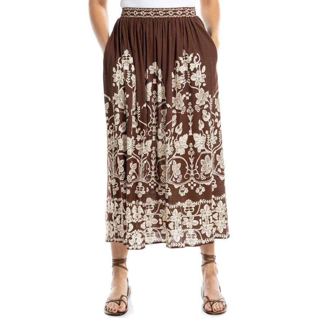 Max Studio Floral Midi Skirt In Brown/ Crm Mordic Elegance