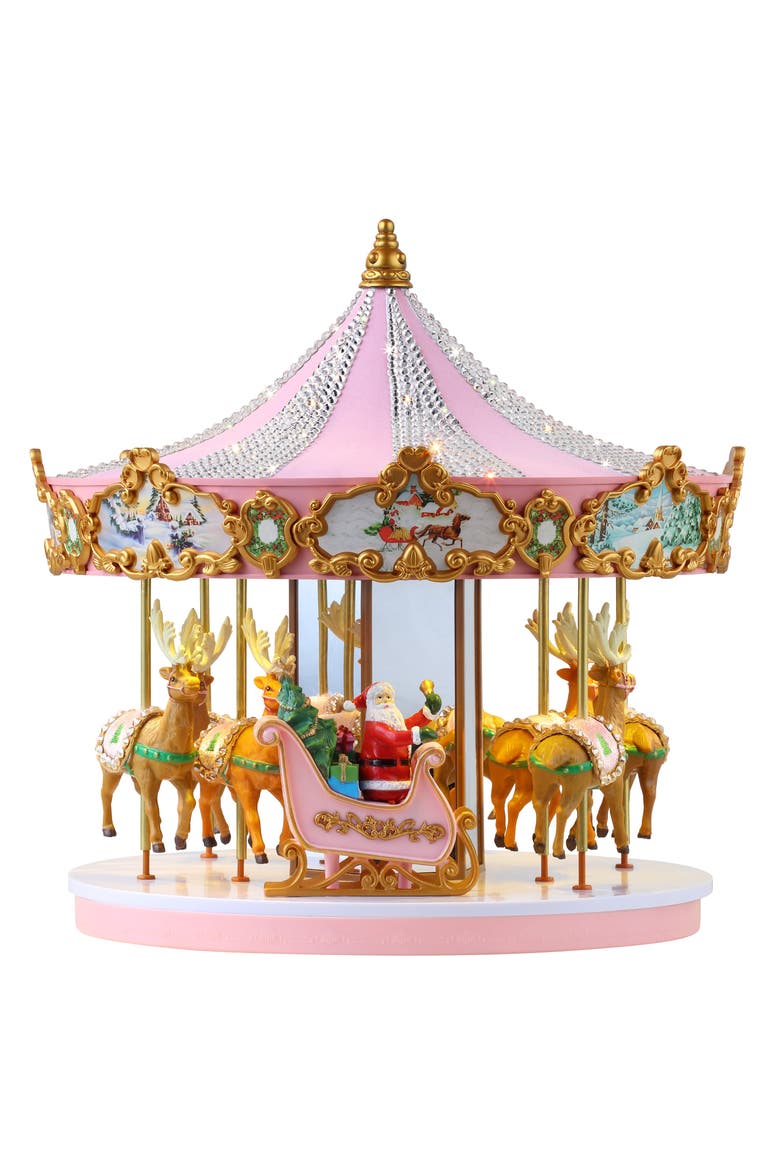 12 in. Animated & Musical Pink Crystal Carousel, Main, color, Pink