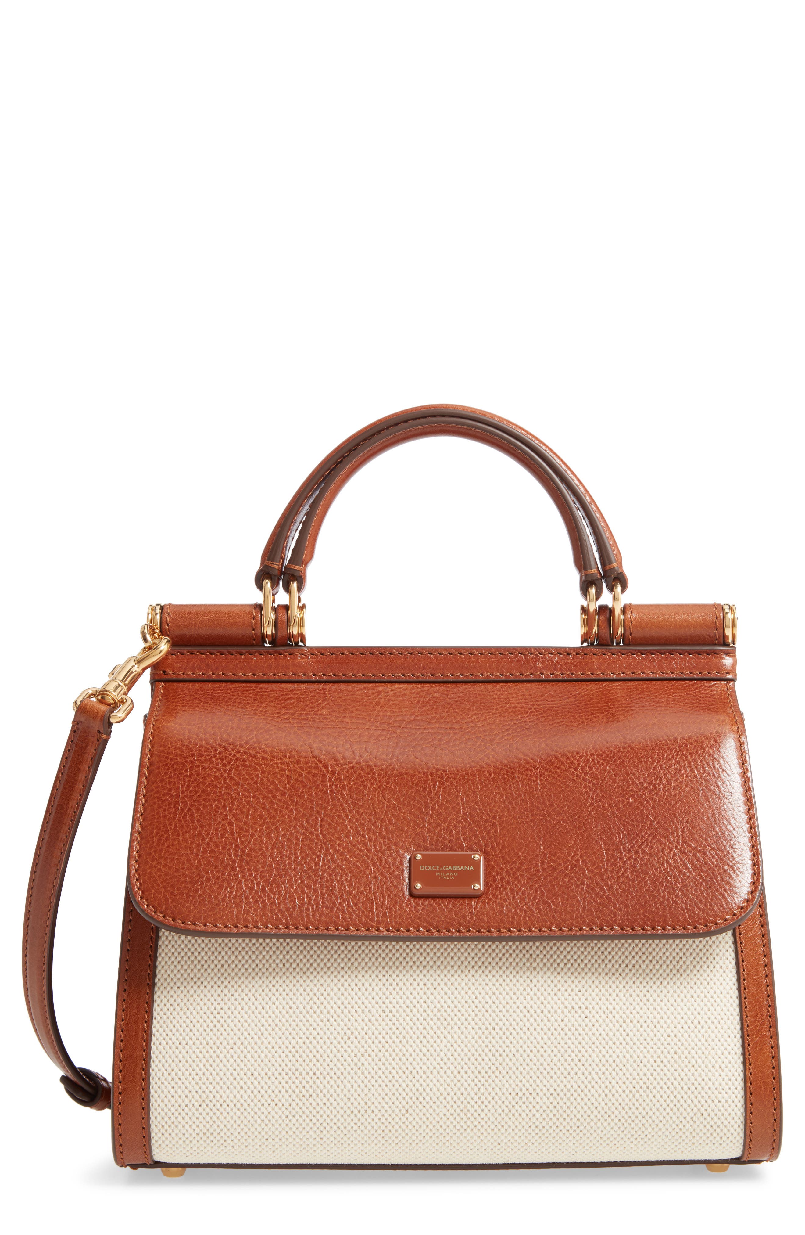 Dolce&Gabbana Sicily 58 Canvas & Leather Satchel, Main, color, 