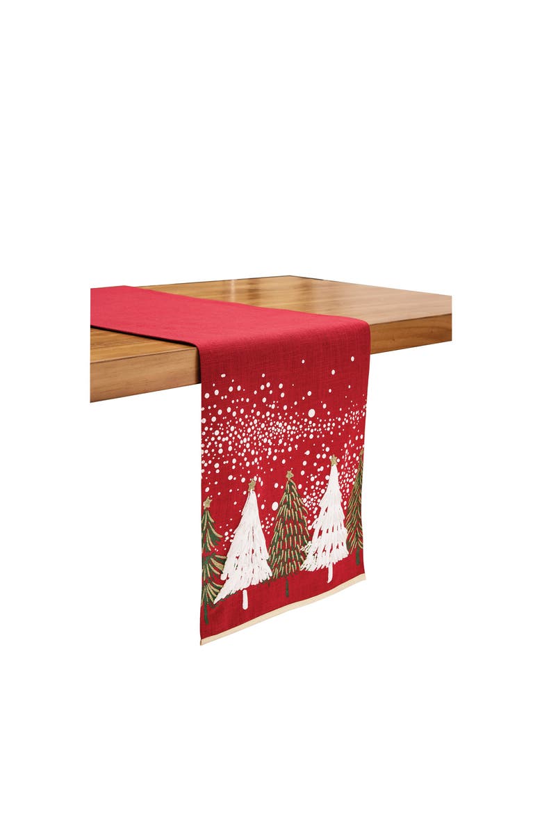 C&F Home Snowy Trees Christmas Red Table Runner 13.5" x 72", Alternate, color, Red