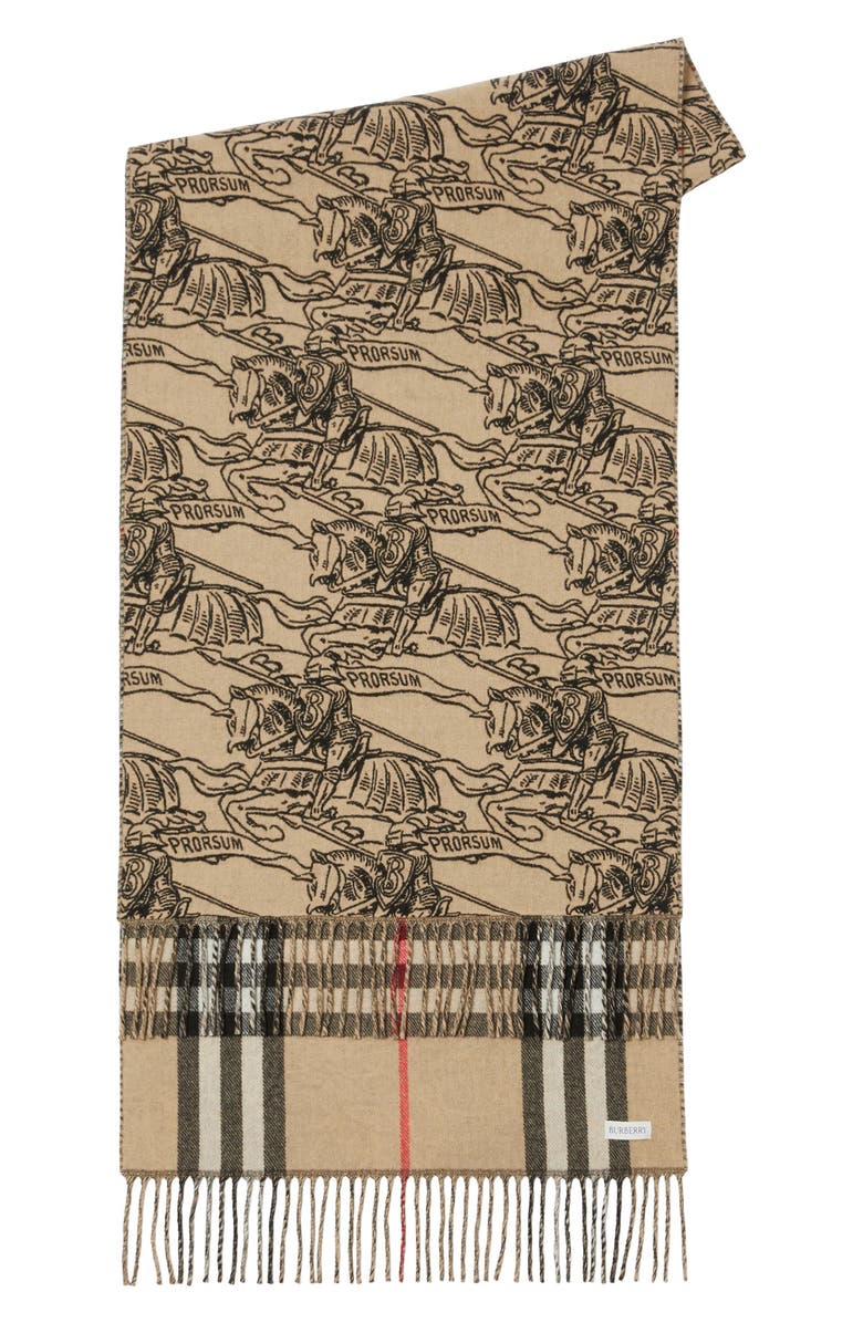 Burberry Equestrian Knight Cashmere Fringe Scarf, Alternate, color, 