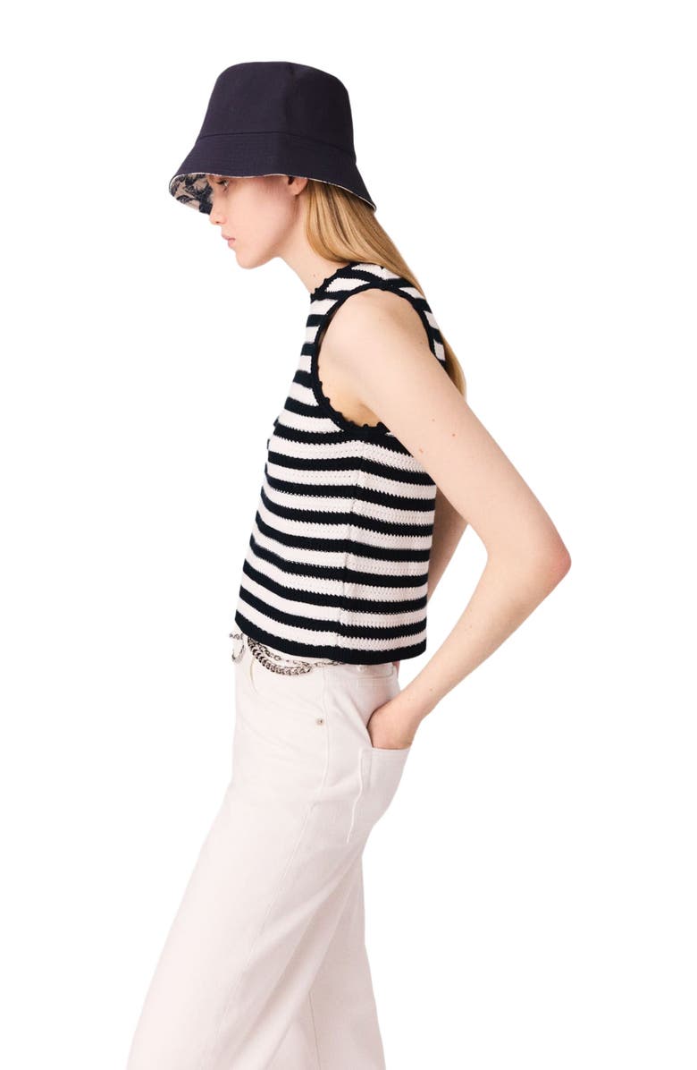 maje Crochet-knit top, Alternate, color, White/Navy