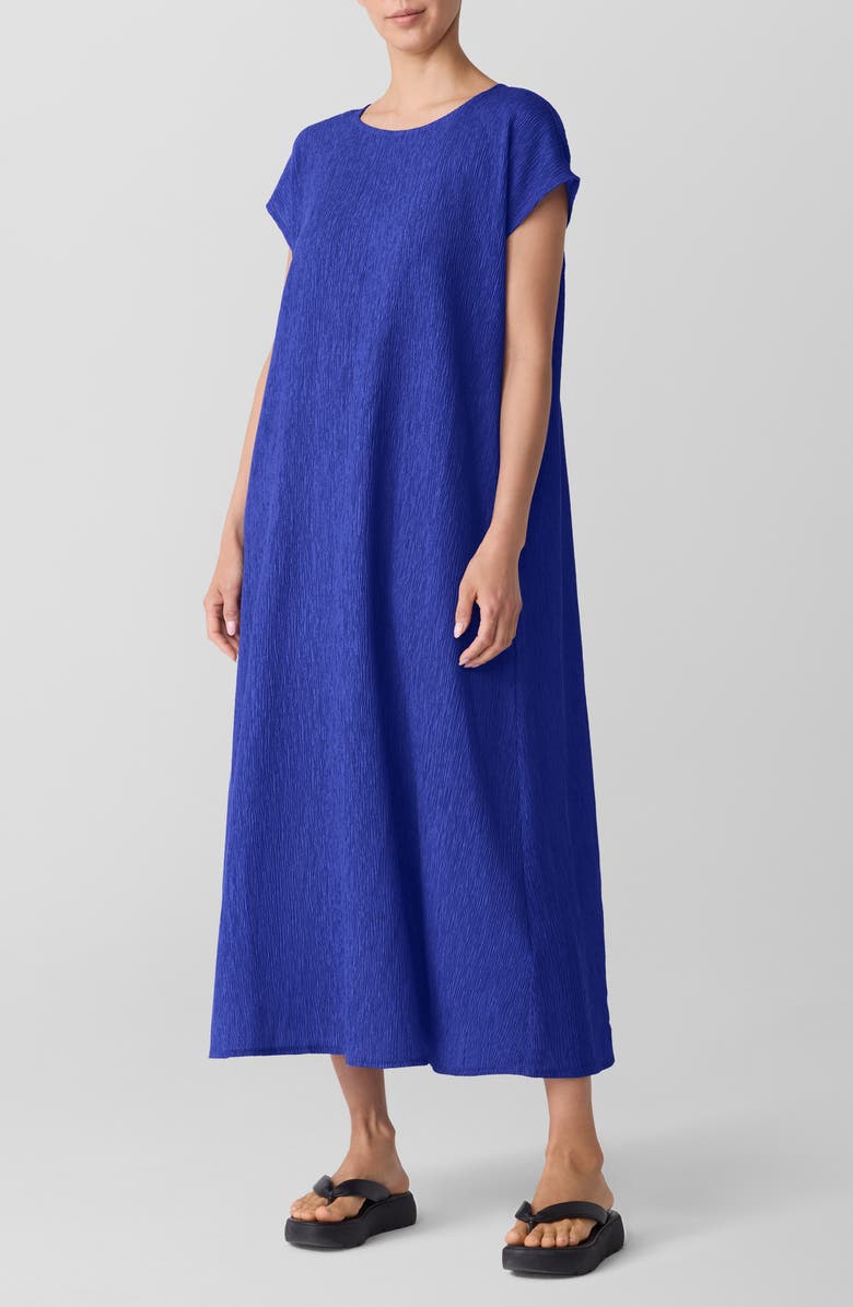 Eileen Fisher Short Sleeve Jacquard Maxi Dress, Alternate, color, Royal
