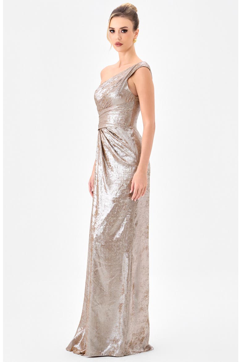 Ginnie Draped Sash Gown, Alternate, color, SILVER
