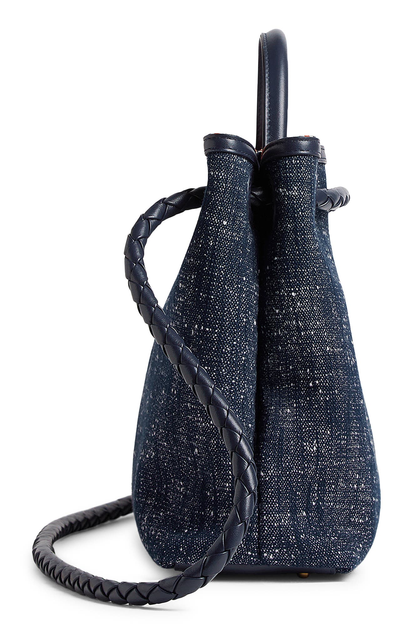 Bottega Veneta Medium Andiamo Denim Shoulder Bag, Alternate, color, 8876 Nav-Whi/ Aby/ Ta Ab-Mb