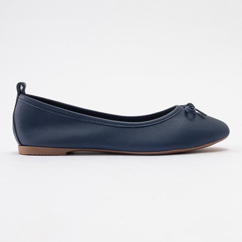 Forever & Always Shoes Florence Leather Ballerina Flats In Navy Blue Leather