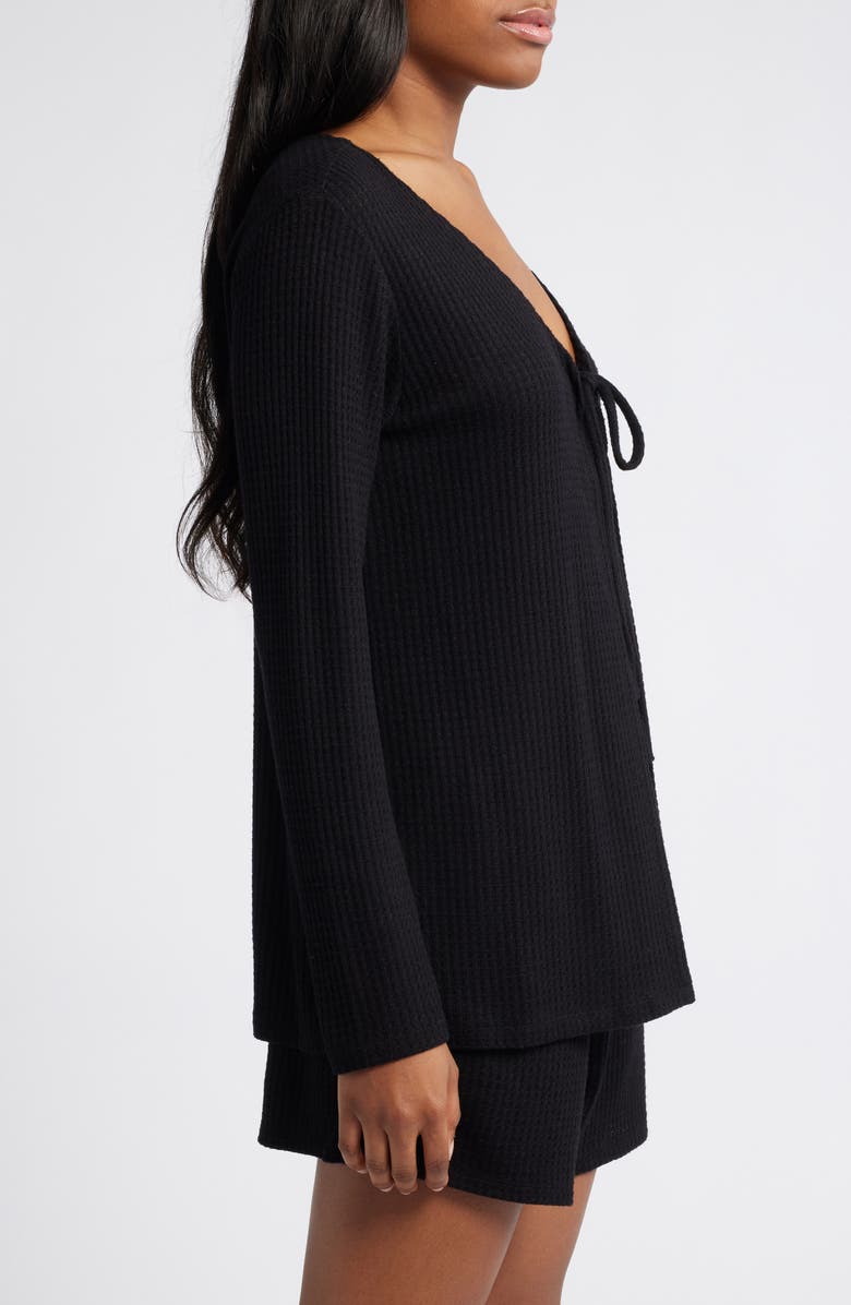 Open Edit Textured Waffle Knit Pajamas, Alternate, color, Black