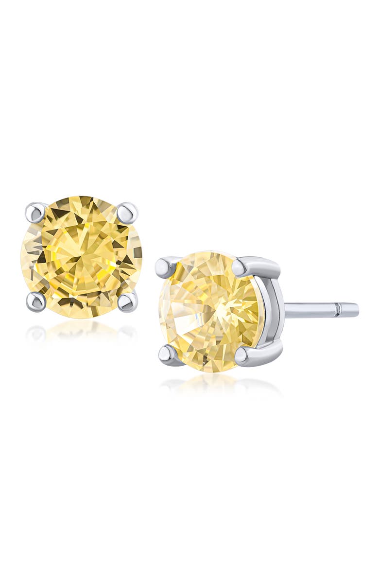 Round CZ Stud Earrings, Main, color, YELLOW/SILVER