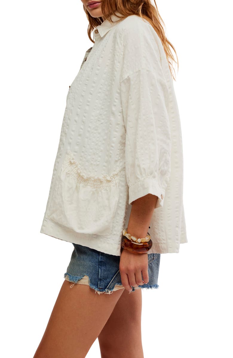 Free People Just Like Me Relaxed Fit Cotton Seersucker Button-Up Shirt, Alternate, color, Coconut Milk