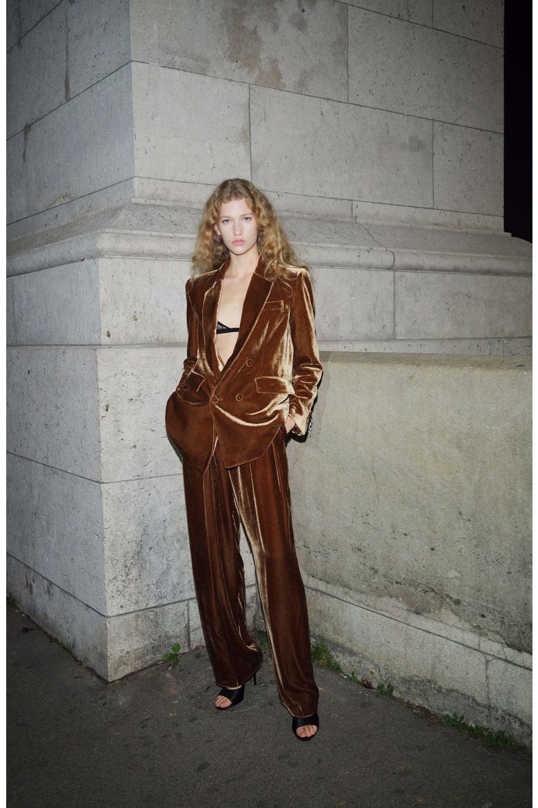 Straight Leg Velvet Pants, Alternate, color, CARAMEL
