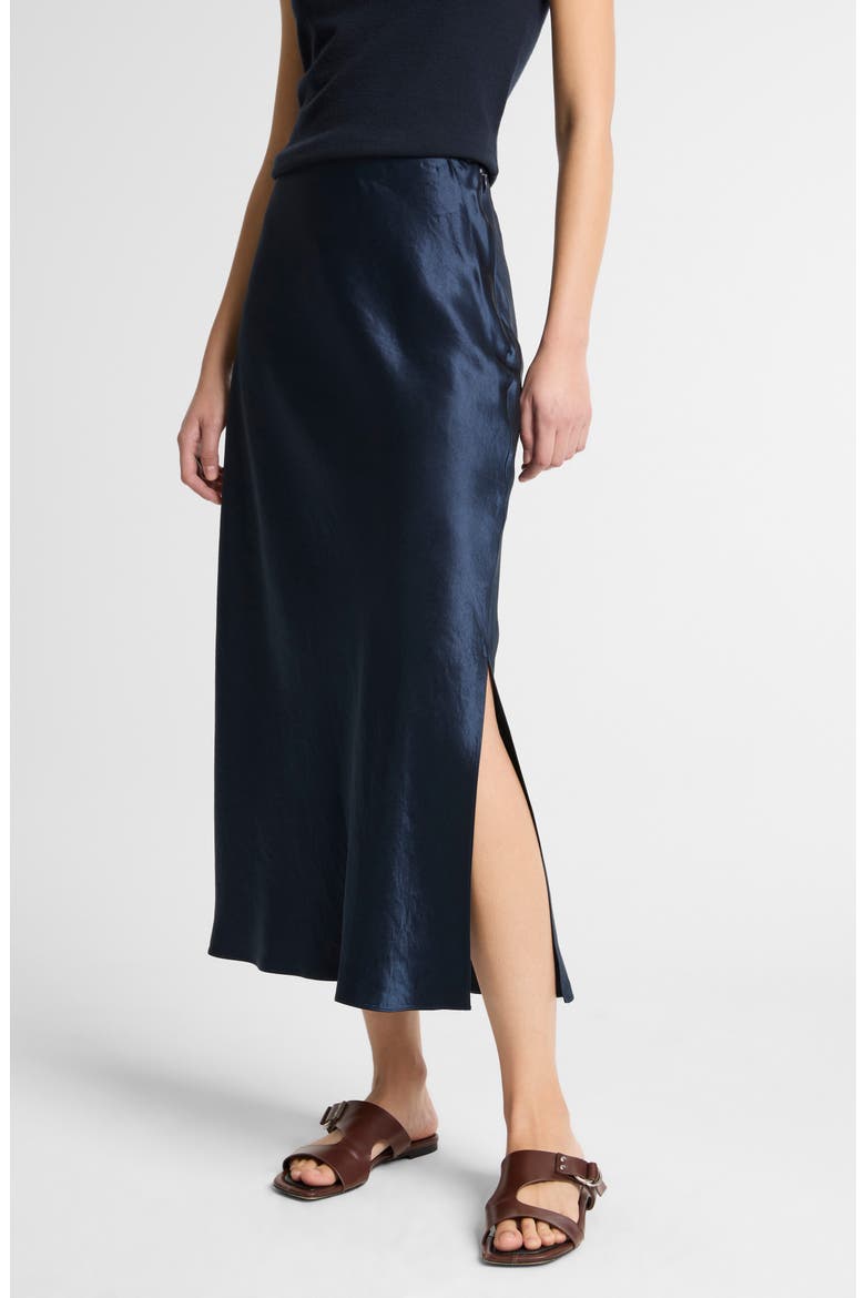 Side Slit Matte Satin Slip Skirt, Alternate, color, COASTAL