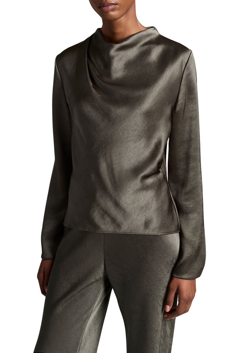 Draped Cowl Neck Long Sleeve Top, Alternate, color, DUSTY OLIVE