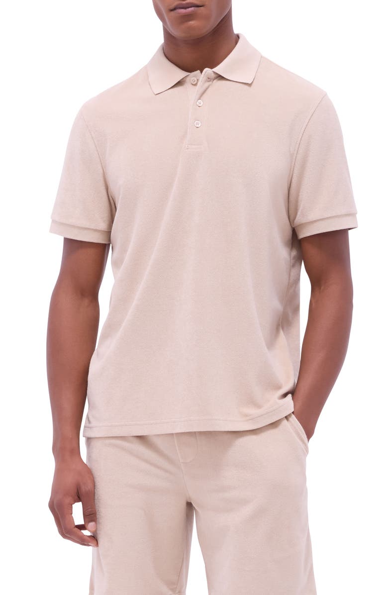 Bugatchi Cotton Blend French Terry Polo, Main, color, Sand